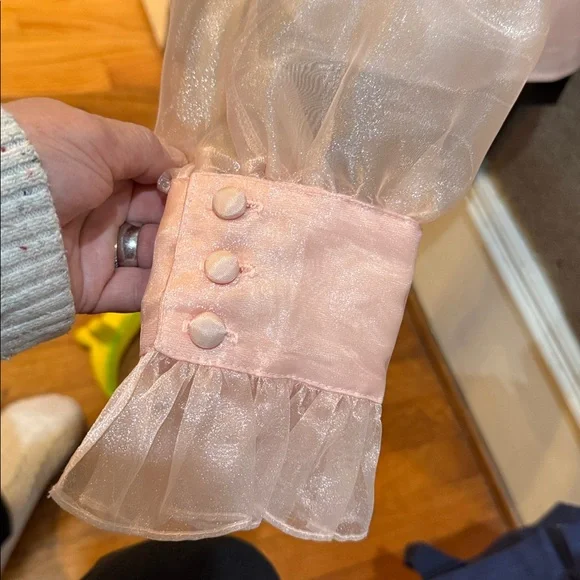 Jessica Howard Pink Sheer Blouse with Black Ribbon - Picture 4 of 4